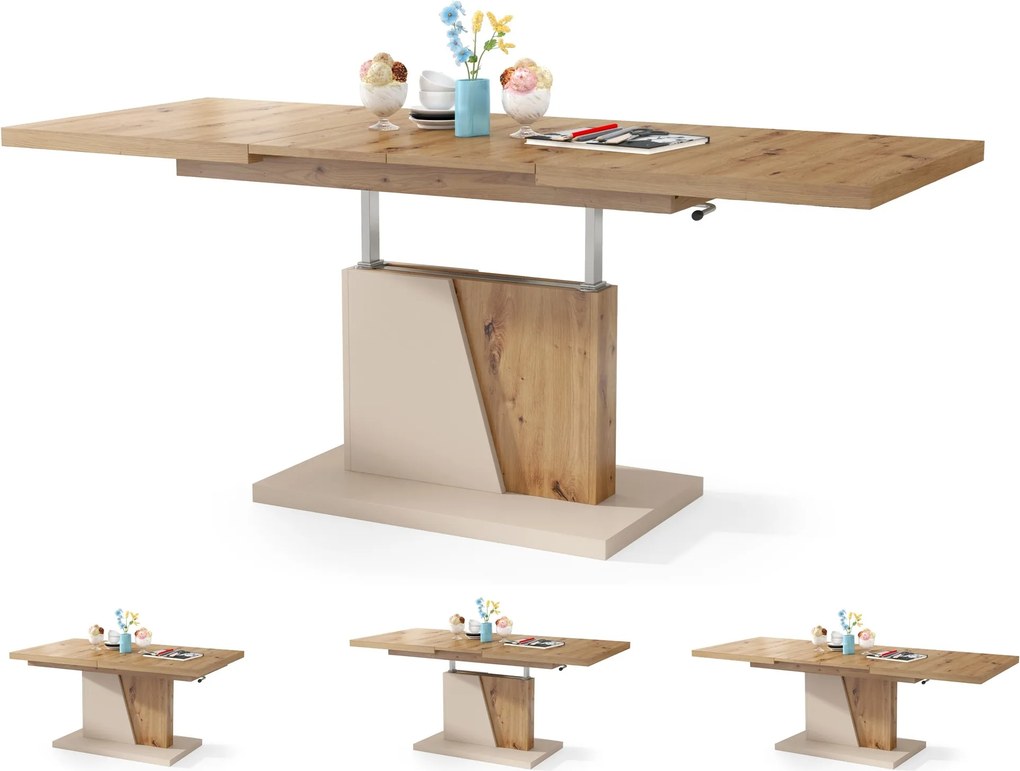 Mazzoni GRAND NOIR artisanaal eiken / beige, salontafel, uitschuifbaar
