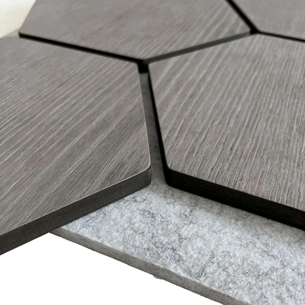Hexagon Panel Grijs Walnoot met Grijs Vilt 81CM | Akoestisch | Wanddecor | Zeshoekig- Grijs vilt