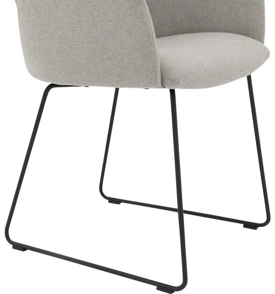 Goossens Eetkamerstoel Hera grijs stof met armleuning, modern design
