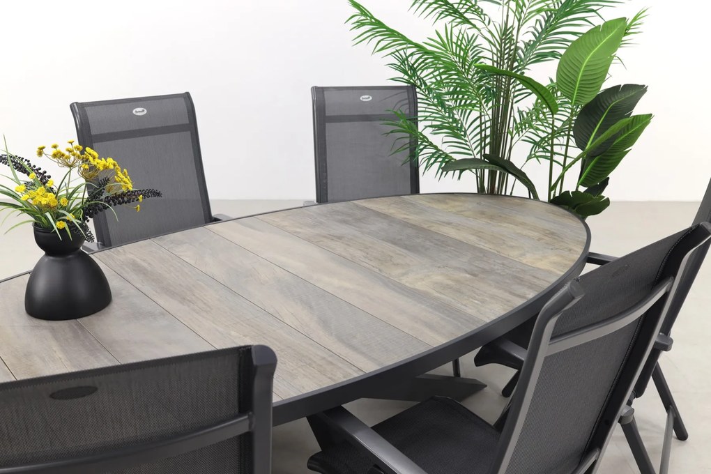 Hartman Milaan/Silva houtlook 240x115 cm. ovale tuinset - 7-delig