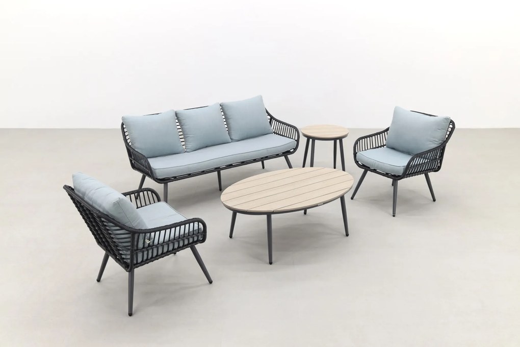 Garden Impressions Margriet stoel-bank loungeset - Carbon black/Mint grey - 5 delig