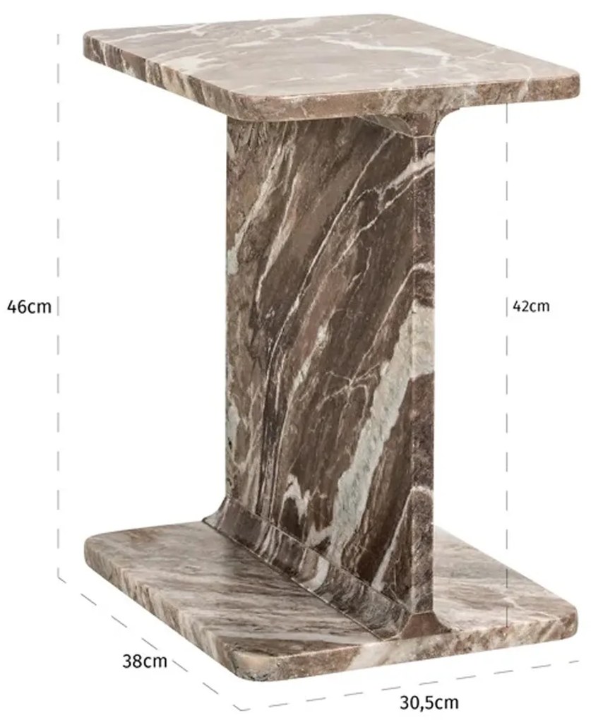 Richmond Interiors Benson Marmeren Bijzettafel Bruin - 38 X 30.5cm.