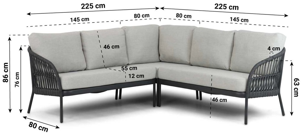 Hoek loungeset 5 personen Aluminium/rope Grijs  Coco Puerto/Montana