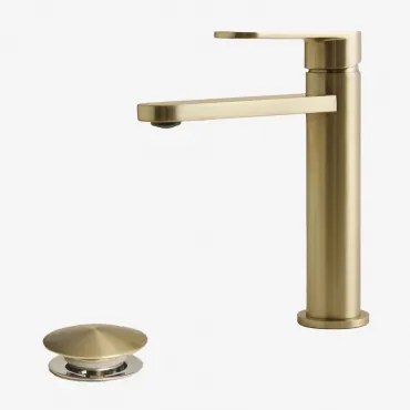 Alameda Messing Wastafelkraanset En Orveta Rvs En Messing Click-clack Wastafelafvoerventielset Goud & ↑20 Cm & Klep Met Overloop - Sklum