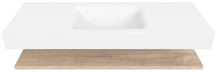 Zaro Alan badmeubel 130cm met planchet washed oak en vrijhangende wastafel cloud midden 1 kraangat talc