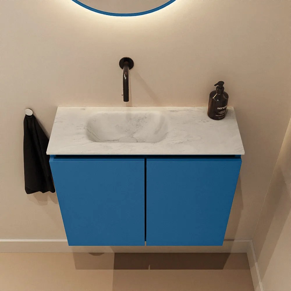 Mondiaz Ture DLux toiletmeubel 60cm jeans met wastafel opalo links zonder kraangat