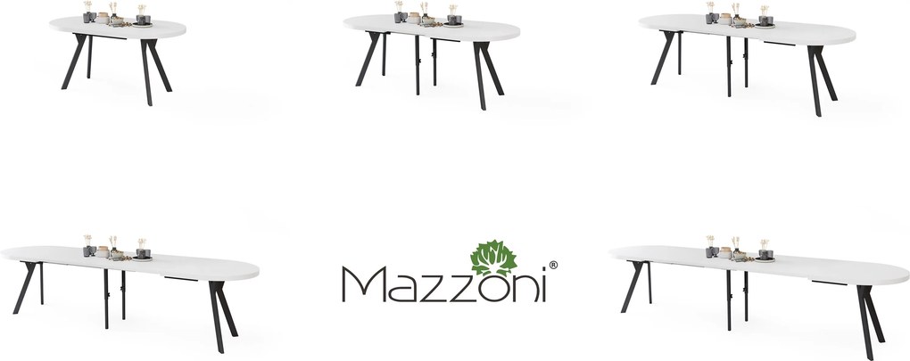 Mazzoni EXPANSO Wit mat / zwarte poten - OVALE UITSCHUIFTAFEL 160-360 cm VOOR 16-18 PERSONEN