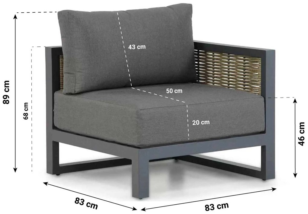 Hoek loungeset 5 personen Aluminium/wicker Grijs  Santika Furniture Santika