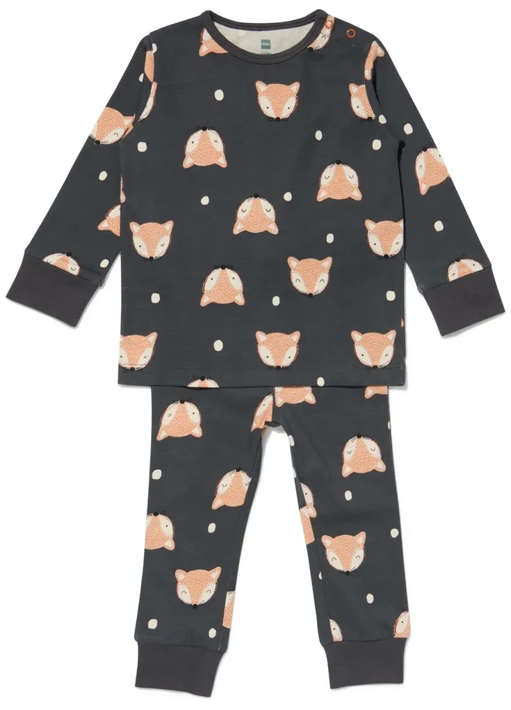 HEMA Baby Pyjama Katoen Vos Donkergrijs (donkergrijs)