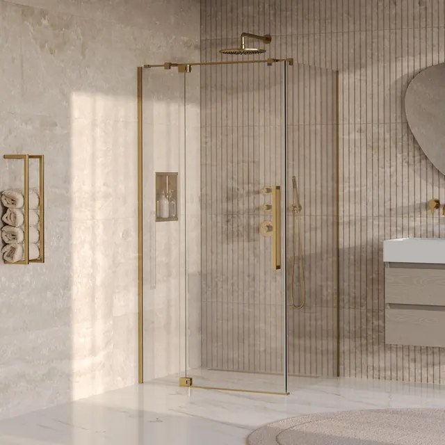 BRAUER Stellar Douchecabine - 100x100x200cm - draaideur - glascoating - omkeerbaar - helder glas - geborsteld goud PVD GS-SRC1H100100200GG