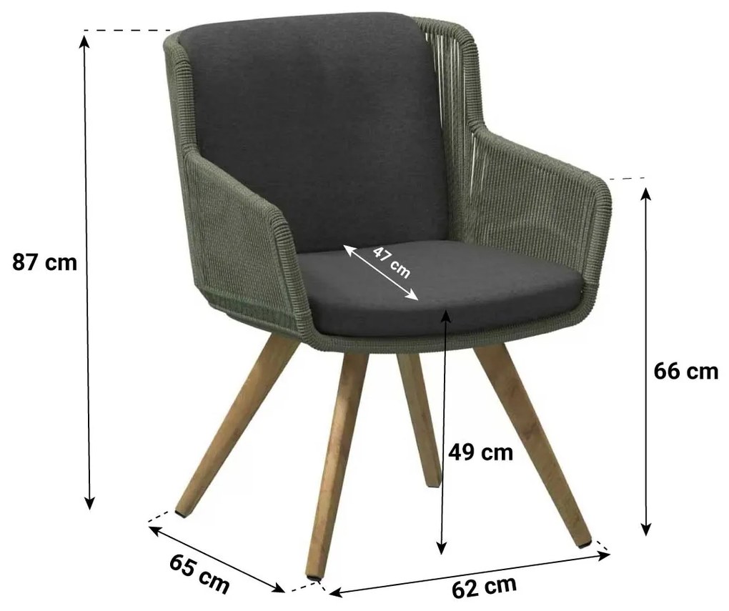4 Seasons Outdoor Flores Dining Chair Teak Legs Green With Cushions Teakhout/rope Groen