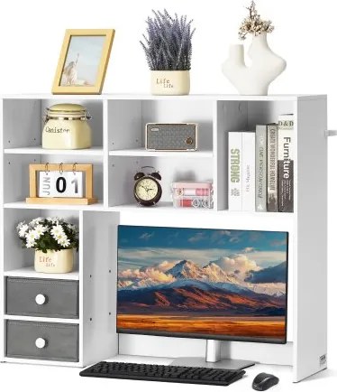 VEVOR Bureau Boekenplank 3-laags Organizer (94 x 25,4 x 79,2 cm) Tafelplanken Organizer Displayplank Gemaakt van Spaanplaat + Melaminepapier, Plank met Antislipvoetjes, voor Kantoor Wit