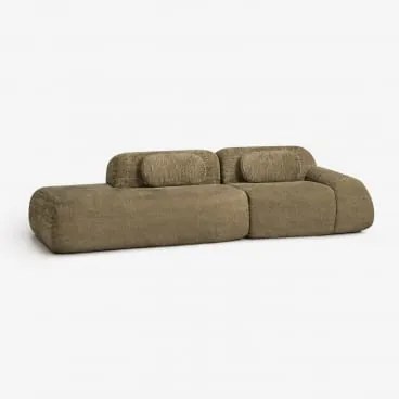 Modulaire Hoekbank Van 2 Delen Met Linker Divan In Vacuüm Verpakte Chenille Merida Chenille Dik Saliegroen - Sklum