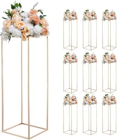 VEVOR Bruidsbloemenstandaard 280x280x800mm, 10 stuks. Bloemenkrukjes, bloemenstandaards met metalen plank, rechthoekige plantenkrukjes voor bruiloften, feesten, verjaardagen, tafeldecoratie, roségoud