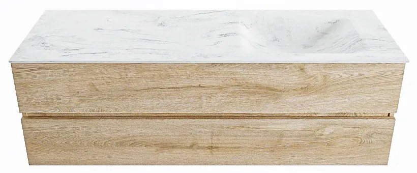 Mondiaz Vica DLux badmeubel 150cm washed oak 2 lades met wastafel opalo rechts 1 kraangat