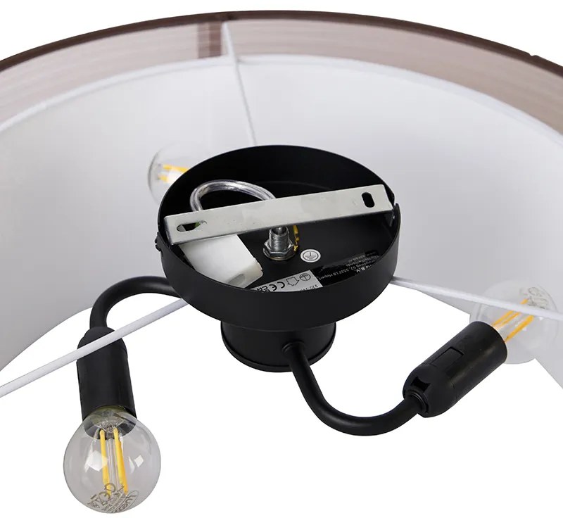 Moderne plafonnière bruin met wit 50 cm 3-lichts - Drum Duo