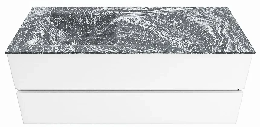 Mondiaz Vica DLux badmeubel 120cm talc 2 lades met wastafel lava links 1 kraangat