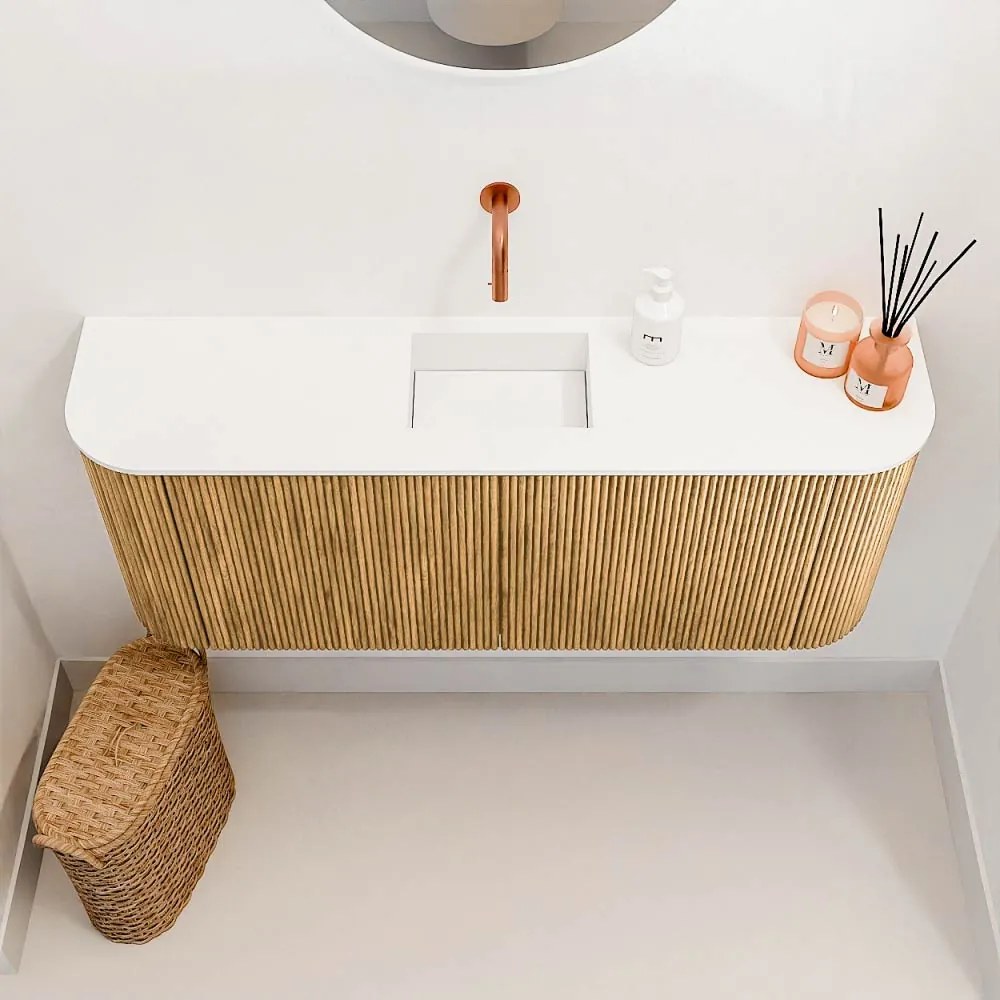Mondiaz Joya 105cm toiletmeubel ronding links/rechts oak met wastafel faye midden zonder kraangat talc
