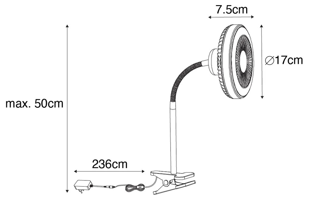 Bureauventilator zwart incl. LED 2700K - Dores Modern rond Binnenverlichting Lamp