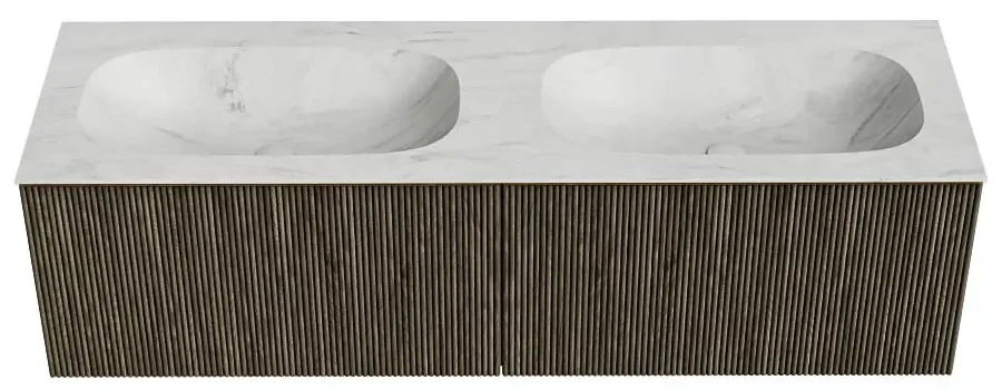 Mondiaz Kurve-dlux 150cm badmeubel shadow met 2 lades en wastafel stor small dubbel zonder kraangat opalo