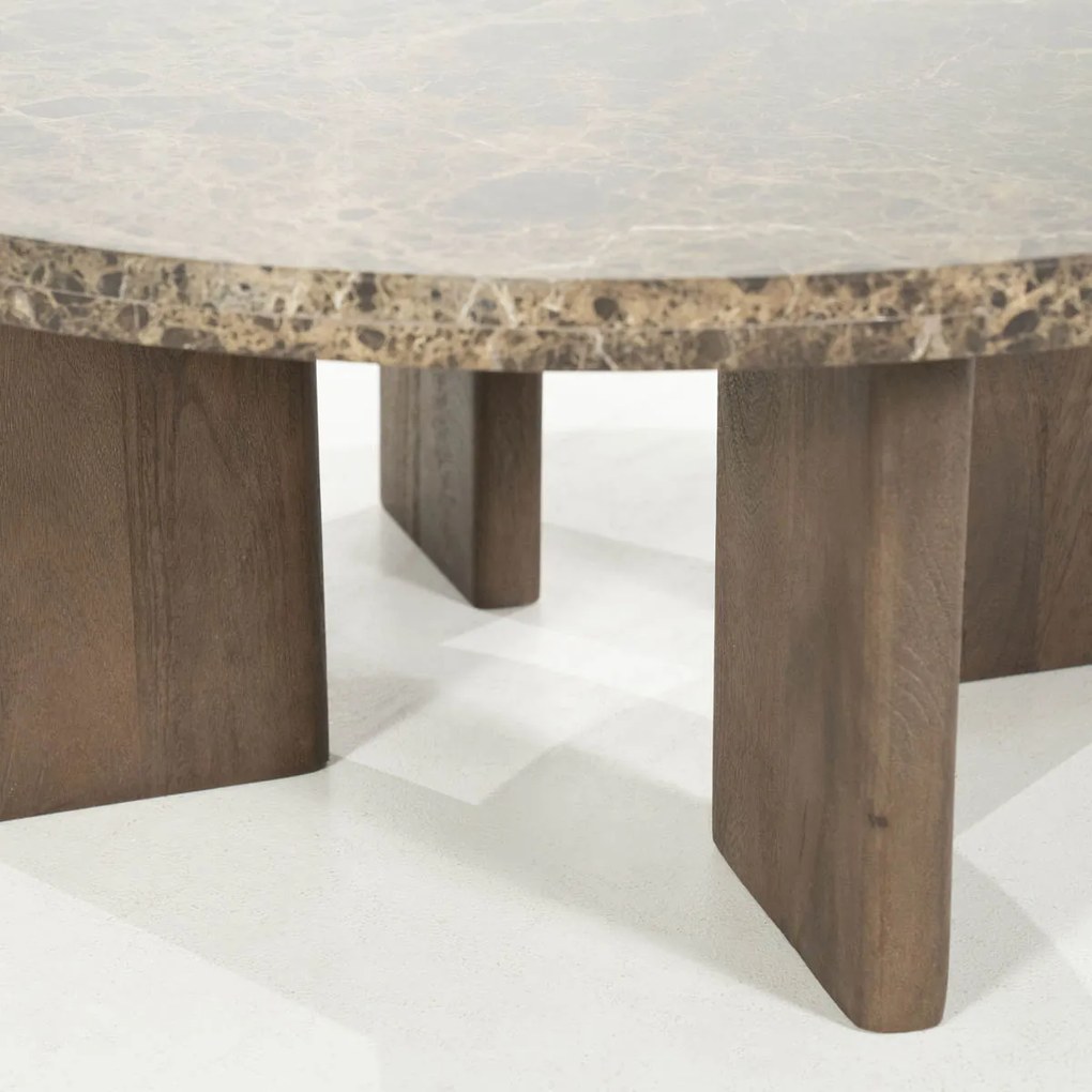 Ronde Salontafel Bruin Marmer 80 Cm - 80 X 80cm.