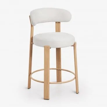 Hoge Kruk Met Rugleuning Van Chenillestof En Ijzer Jolie Houtbruin & ↑65 Cm & Stof Chenille Beige – Crème - Sklum
