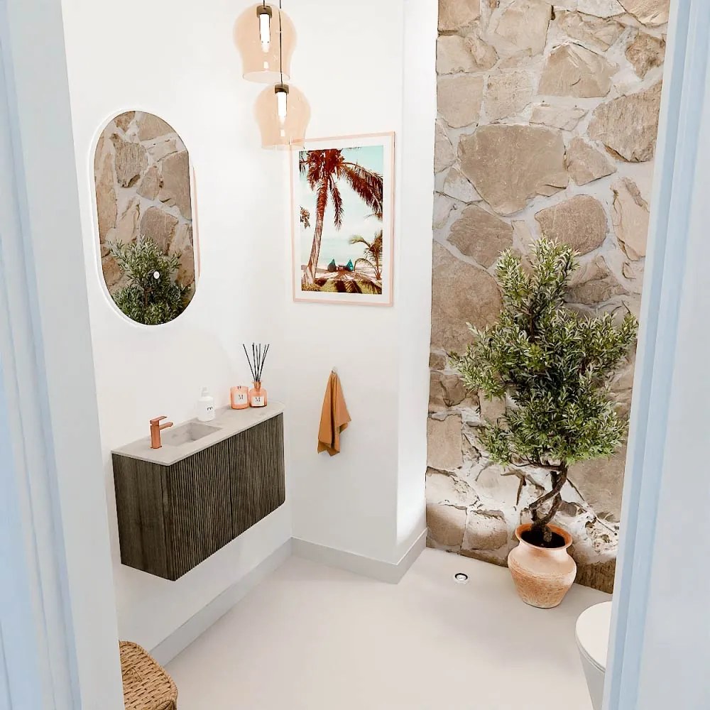 Mondiaz Joya DLux 70cm toiletmeubel ronding rechts shadow met wastafel faye links 1 kraangat opalo