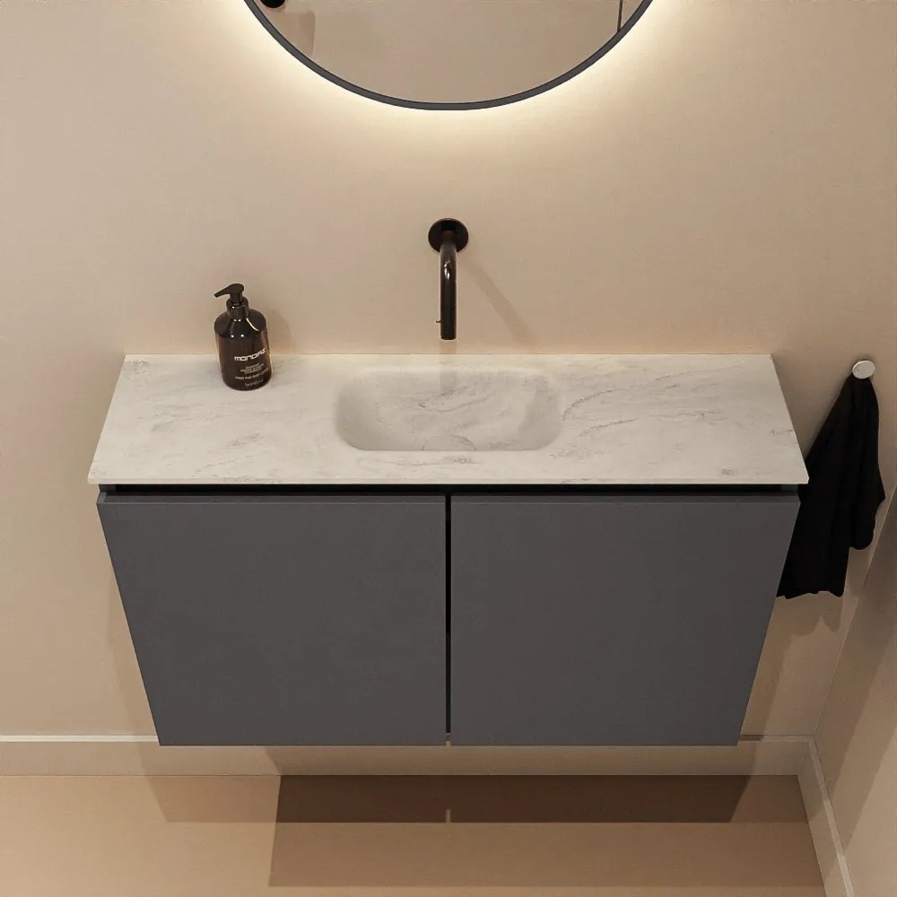 Mondiaz Ture DLux toiletmeubel 80cm dark grey met wastafel opalo midden zonder kraangat