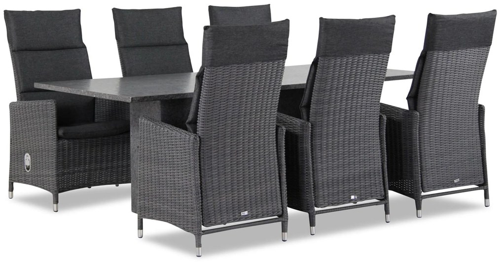 Tuinset 6 personen 220 cm Wicker Zwart Garden Collections Madera/Graniet
