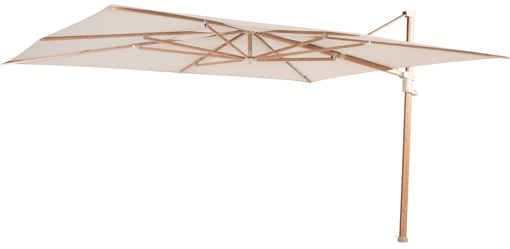4 Seasons Finca zweefparasol 4x3 m - Zand/Houtlook met Finca voet en hoes