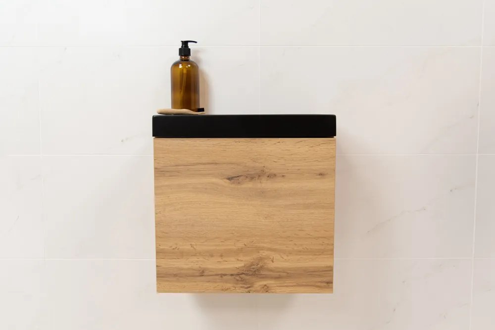 Sanigoods Minimo toiletmeubel 40cm dakota oak met matzwarte fontein zonder kraangat