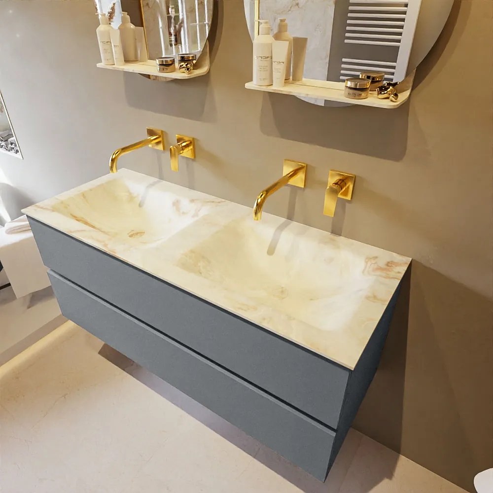 Mondiaz Vica DLux badmeubel 120cm plata 2 lades met wastafel frappe dubbel zonder kraangat