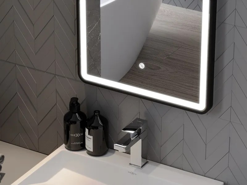 Mexen Coro verlichte badkamerspiegel 45 x 120 cm, LED 6000K, antivmist, zwarte lijst - 9817-045-120-611-70