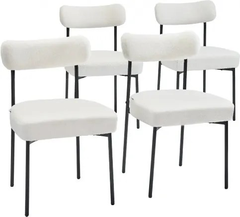 VEVOR Moderne eetkamerstoel (4 stuks) Sherpa-stoel (draagvermogen 136 kg) voor eettafels, ruimtebesparende keukentafelstoel met gebogen rugleuning en zwarte metalen poten, witte cafetariastoel
