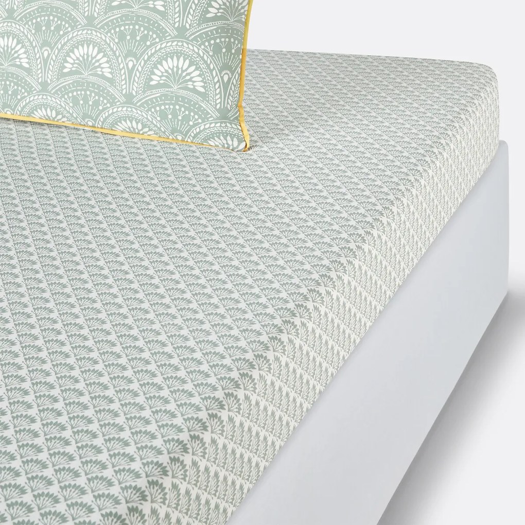 Hoeslaken in gewassen katoen, Jaipur groen