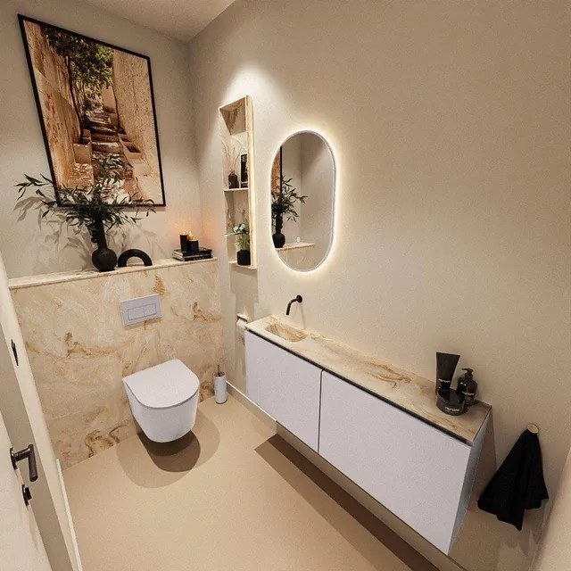 MONDIAZ TURE-DLUX 120cm toiletmeubel Cale. EDEN wastafel Frappe positie links. Zonder kraangat. TUREDX120CALL0FRA