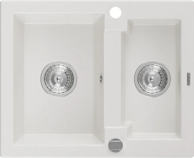 Mexen Carlos granitische spoelbak 1,5-kamer 582 x 475 mm, wit, chrom sifon - 6518581500-20