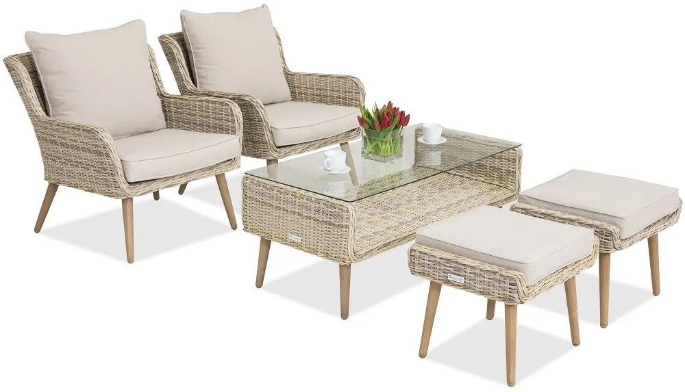 Bilbao Terras tuinmeubelen met 2 poefs Garden Point zand