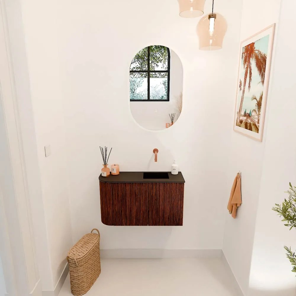 Mondiaz Joya 70cm toiletmeubel ronding links ruby met wastafel faye rechts zonder kraangat urban