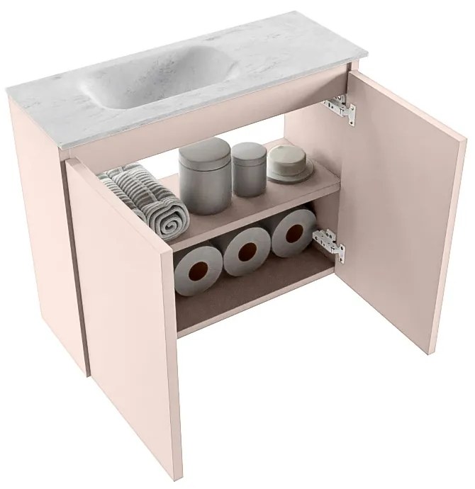 Mondiaz Ture DLux toiletmeubel 60cm rosee met wastafel opalo links met kraangat