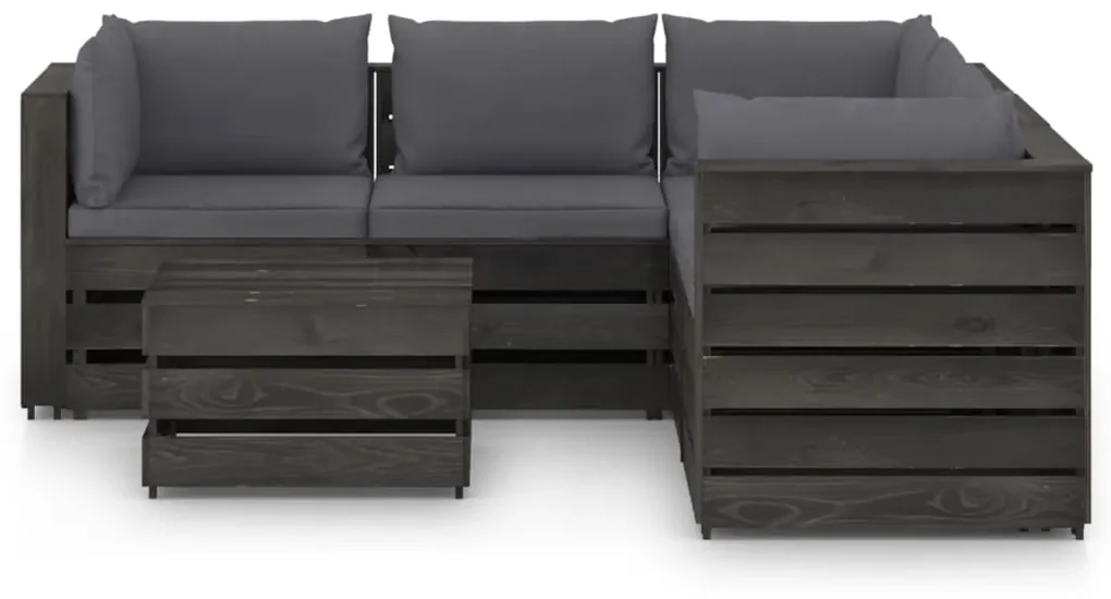 vidaXL 6-delige Loungeset met kussens grijs geïmpregneerd hout