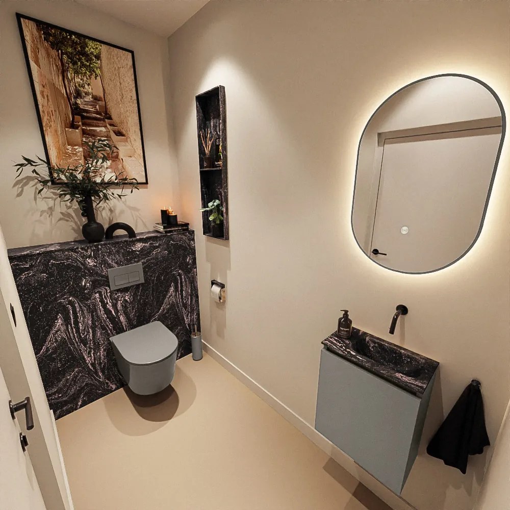 Mondiaz Ture DLux toiletmeubel 40cm smoke met wastafel lava rechts zonder kraangat