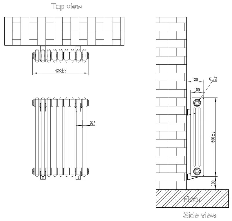 Eastbrook Rivassa 3 koloms radiator 40x60cm staal 734W zwart mat