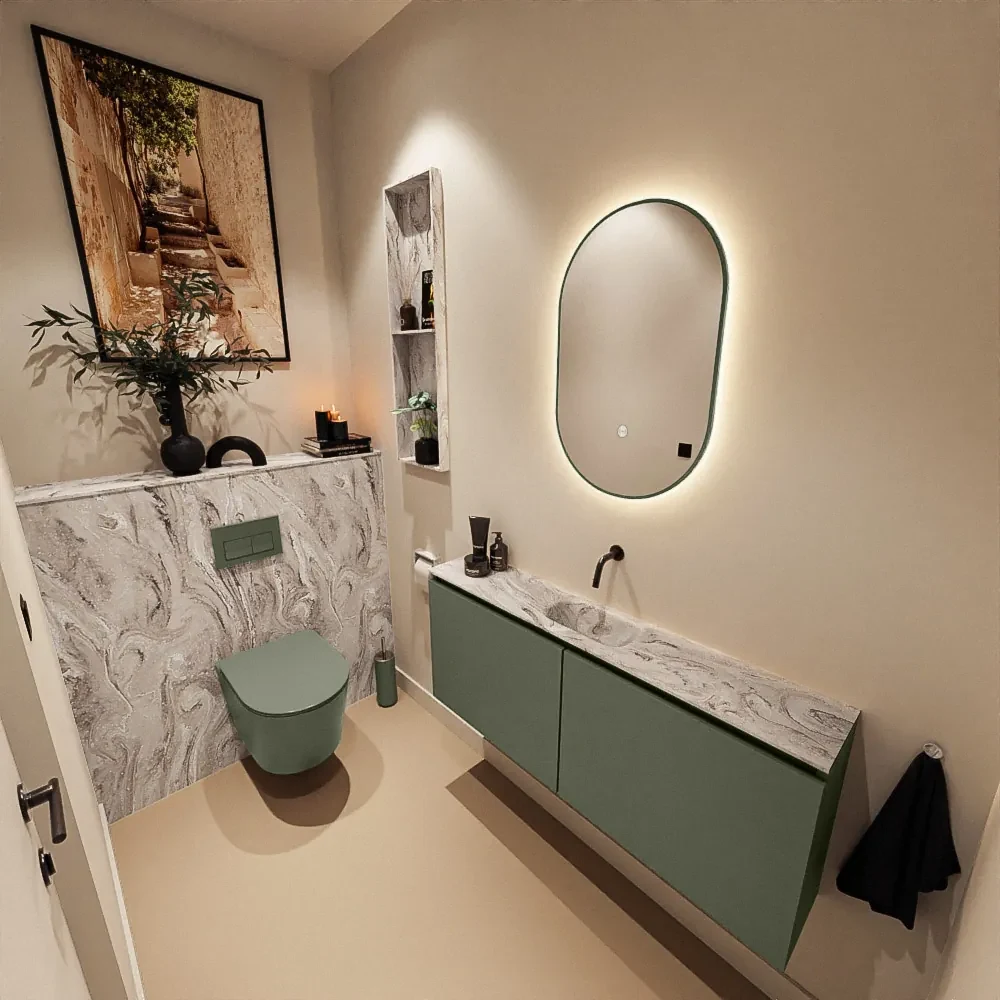 Mondiaz Ture DLux toiletmeubel 120cm army met wastafel glace midden zonder kraangat