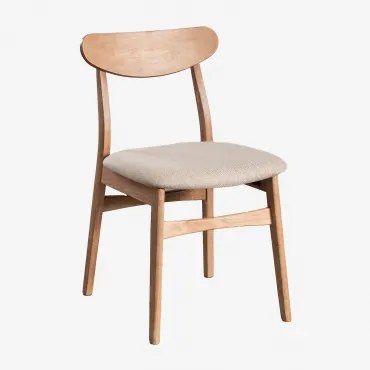 Set Van 4 Eetkamerstoelen Bekleed Met Stof En Hout Cloda Natuurlijk Hout - Linnen Beige - Sklum