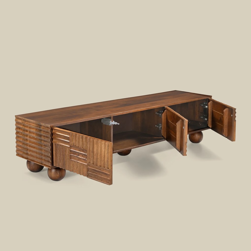 Houten Tv-meubel Uniek Houtsnijwerk - 160x39x39cm.
