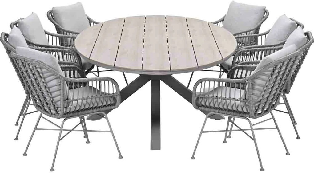 Garden Impressions Lucas tuinset 9-delig valley sand - Tulli tuintafel 280x140 cm - light teak vironwood