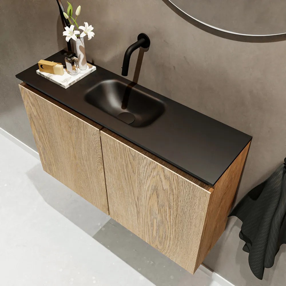 Mondiaz Ture 80cm toiletmeubel washed oak met wastafel urban midden geen kraangat