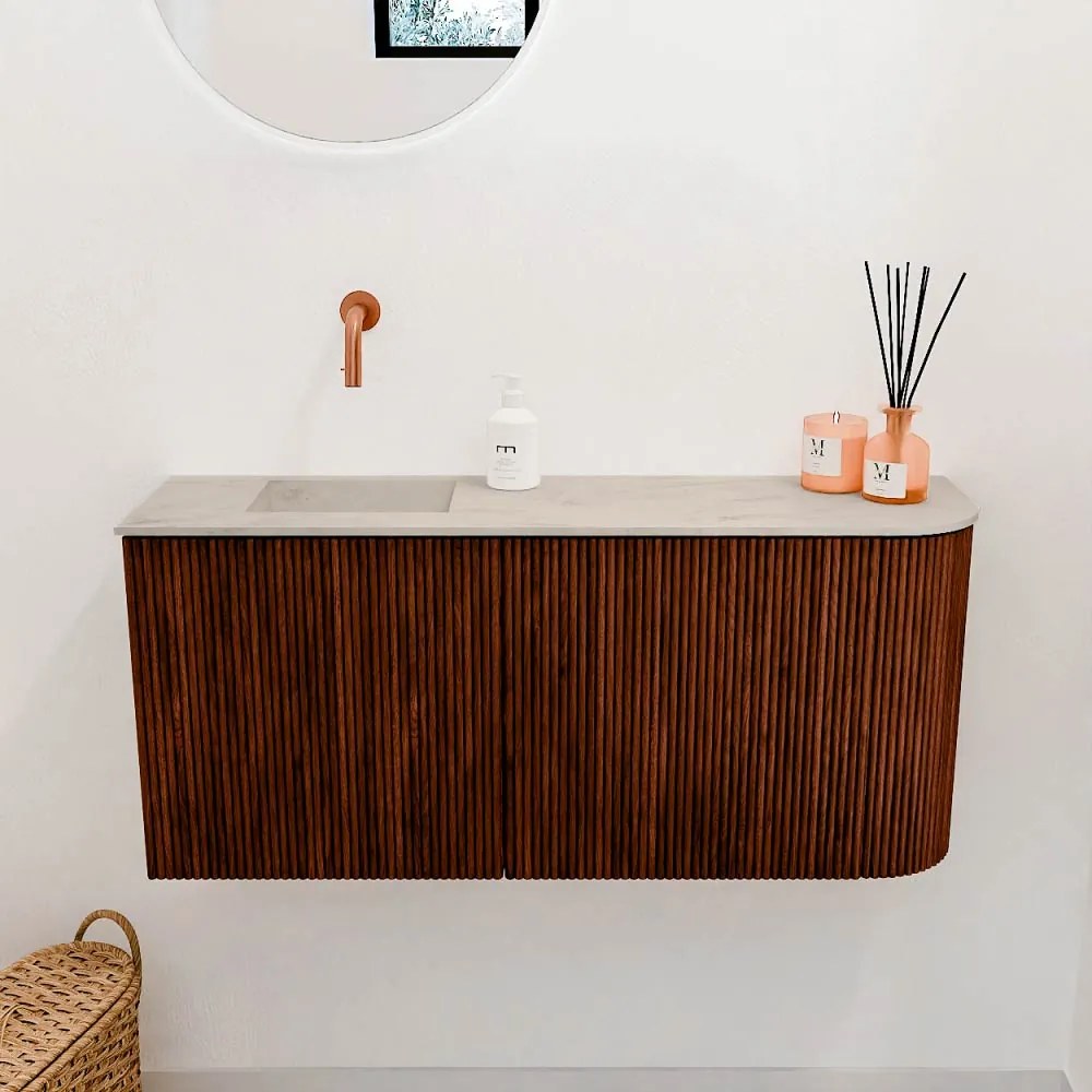 Mondiaz Joya DLux 90cm toiletmeubel ronding rechts ruby met wastafel faye links zonder kraangat opalo