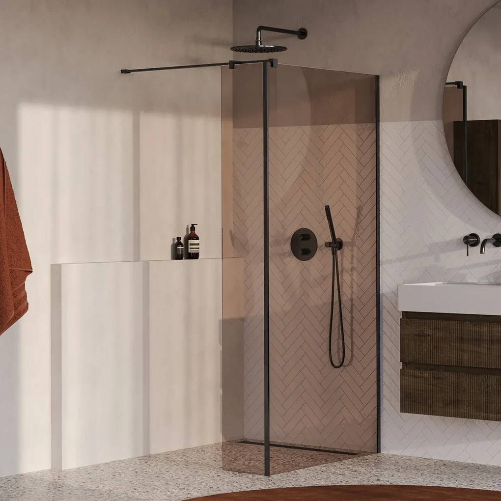 Brauer Loop Brauer Oblivion inloopdouche bronsglas 90cm met 30cm zijwand gunmetal ...